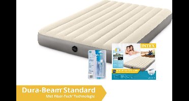 Intex luchtbed deluxe - 2 persoons - 152 x 203 x 25 cm - grijs / ivoorkleurig (incl. Reparatiekit)