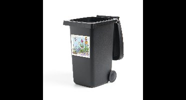 Container sticker Feeën illustratie - Een illustratie van feeën in hun sprookjeswereld met tulpen Klikosticker - 40x40 cm - kliko sticker - weerbestendige containersticker