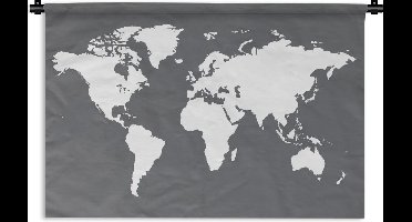 Wandkleed Trendy wereldkaarten - Witte wereldkaart met een donkergrijze achtergrond Wandkleed katoen 60x40 cm - Wandtapijt met foto