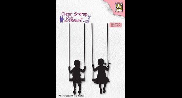 SIL076 Clear stamp Nellie Snellen - Silhouet Boy & girl swinging - stempel jongen & meisje op schommel - schommelen