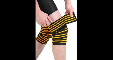 Oneay Powerlifting kniebanden – Set van 2 stuks – Elastische compressiewraps voor fitness en squats – 170 cm – Geel