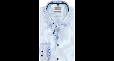 OLYMP Luxor comfort fit overhemd - twill - lichtblauw met wit heel fijn gestreept - Strijkvrij - Boordmaat: 42