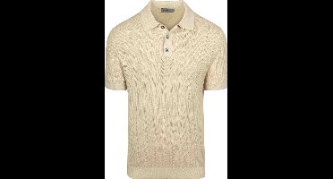 Suitable Knitted Jacquard Polo Sand - Maat M - Heren - Polo shirt Heren met Korte mouw