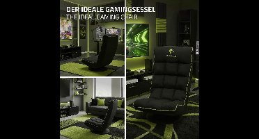 Gaming vloerstoel 360° draaibaar Gaming fauteuil zwart-groen met hoofdsteun ML-Design