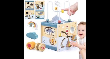 Baby Sportvaardigheden Speelgoed - 6 in 1 Houten Baby Speelgoed - Houten Activiteit Kubus - Kinderen Sportvaardigheden Oefeningen - Geschikt Voor Jonge Kinderen Van 1 - 3 Jaar Oud