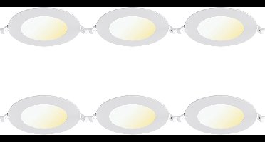 LED Downlight Inbouwspot 6 Stuks - Kingtron Thin - 6W 470lm 120° Bundelhoek - Aanpasbare Lichtkleur 3000K-4000K-6500K - IP40 - Rond - Wit - Ø128mm Buitenmaat - Ø110mm Zaagmaat
