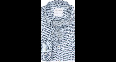 Michaelis slim fit heren overhemd - popeline - donkerblauw met wit visjes dessin - Strijkvriendelijk - Boordmaat: 43