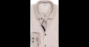 OLYMP Level 5 body fit overhemd - mouwlengte 7 - structuur - noga bruin - Strijkvriendelijk - Boordmaat: 40