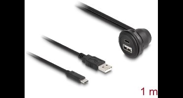 Delock USB 2.0 Cable USB Type-A male and USB Type-C™ male to USB Type-A female 90° angled and USB Type-C™ female 90° angled for built-in 1 m black