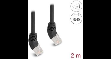 Delock RJ45 Network Cable Cat.6A S/FTP 45° upwards angled 2 m black