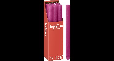 Bolsius - Rustieke Dinerkaarsen - Fuchsia Roze - 9 stuks - 13 branduren - 27cm