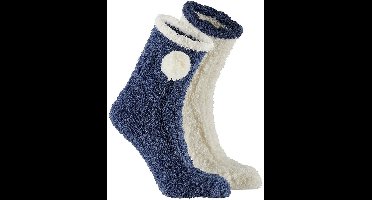 Apollo bedsokken / huissokken - kinderen - 2-pack - blauw/wit - one size - Slaapsokken - Slofsokken