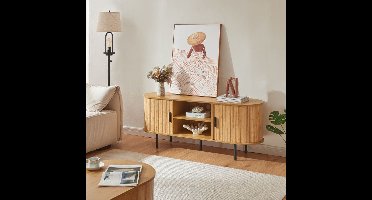 tv-meubel – tv-kast – tv-dressoir – media-meubel – entertainmentmeubel – 140x40x55 cm – MDF met bamboe-look en metalen poten