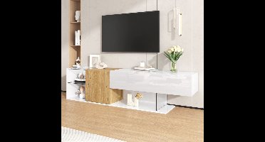 TV-meubel – TV-kast – Mediameubel – Entertainmentmeubel – Salontafel – Hoogglans Wit – 180 cm Breed – Glasplanken – Minimalistisch Design