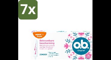 7 x o.b. Tampons - Original Super - Gebogen Groeven - Voor Betrouwbare Bescherming - 16 Tampons - Tampons - Menstruatiebescherming - Gebogen Groeven - StayDry - Plantaardige Kern
