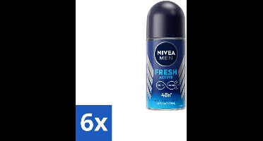 6 x Nivea Men – Deodorant Roller – Fresh Active – 50 ml - 72 Uur Bescherming - Deodorant Roller - Zweet En Geur Bescherming - Alcoholvrije Deodorant - Huidvriendelijk