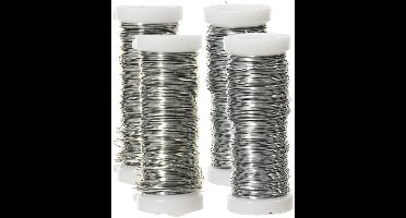 Decoris Binddraad/wikkeldraad - 4x rolletjes - zilver - 30 m x 0,3 mm - hobbydraad/bloemendraad