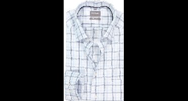 OLYMP Luxor comfort fit overhemd - mouwlengte 7 - popeline - wit met licht-en donkerblauw geruit - Strijkvrij - Boordmaat: 41