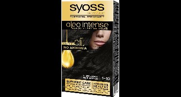 Syoss Oleo Intense 1-10 Haarverf - Intens Zwart - Permanente Haarkleuring - Ammoniakvrij - Met Voedende Oliën - 100% Grijsdekking - Langdurige Kleur - 1 stuk