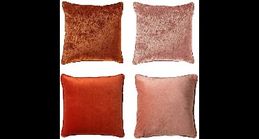 Dutch Decor - KUSSENSET - 4-delig - Velvet Elegance - 45x45 cm - inclusief binnenkussens - oranje, roze - Met Ritssluiting – Decoratie Kussens - Comfortabele kussentjes voor op de Bank