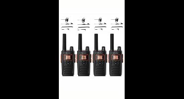 Set van 4 Cobra RX380 PMR446 portofoons IPX2 met D-shape oortje