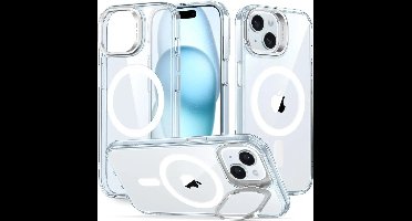 ESR Hoesje Geschikt voor Apple iPhone 15 - Classic Hybrid HaloLock - Compatibel met MagSafe / Qi2 en ESR HaloLock - Back Cover met Standaard - Camera Kickstand - Transparant Blauw