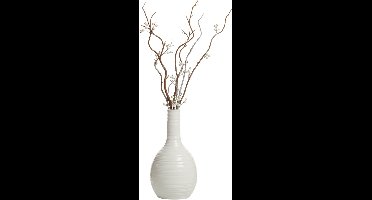 Gerimport bloemenvaas Kalu stripe - wit - keramiek - 16 x 28 cm - decoratie vaas