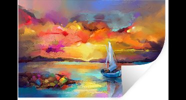 Muurstickers - Sticker Folie - Schilderij - Olieverf - Boot - Kleuren - 30x20 cm - Plakfolie - Muurstickers Kinderkamer - Zelfklevend Behang - Zelfklevend behangpapier - Stickerfolie