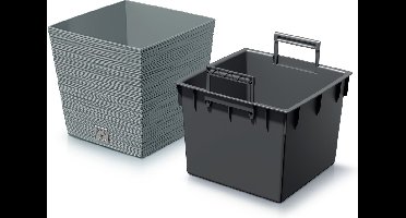 Prosperplast Plantenpot/bloempot Furu Stripes - voor buiten - kunststof - lichtgrijs - vierkant - D29.5 x H29 cm