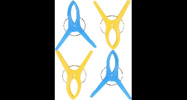 Jedermann Handdoekknijpers XL - 4x - blauw/geel - kunststof - 12 cm - wasknijpers