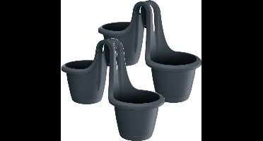 2x Stuks Respana twins ronde balkon plantenpotten/bloempotten antraciet 2x 2,5 liter - Balkon decoraties