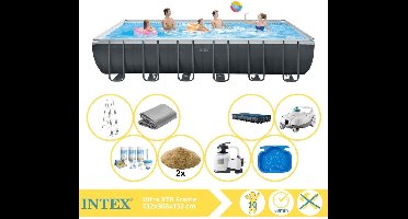 Intex Ultra XTR Frame Zwembad - Opzetzwembad - 732x366x132 cm - Inclusief Onderhoudspakket, Filterzand, Zwembad Stofzuiger en Voetenbad