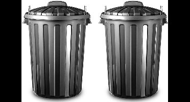 Plasticforte Vuilnisbak/afvalemmer met deksel - 2x - 31 liter - zwart - D37 x H52 cm