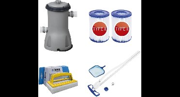 Bestway - Zwembadstofzuiger AquaClean & Zandfilterpomp 5678 L/u & Filterzand 25 kg & WAYS Scrubborstel
