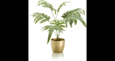Kunstplant phlebodium - 67 cm - groen - in gouden pot - Kunstplanten - Blauwvaren