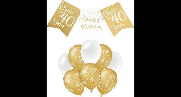 Paperdreams Luxe 40 jaar feestversiering set - Ballonnen & vlaggenlijnen - wit/goud