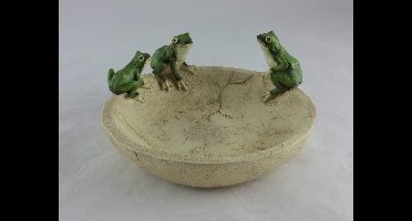 Vogelbadje/voederschaaltje met prachtig gedetailleerde kikkers (polystone)