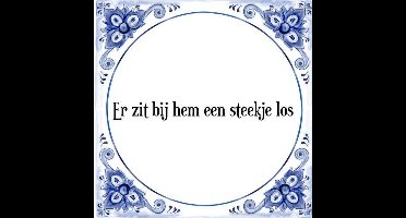 Tegeltje met Spreuk (Tegeltjeswijsheid): Er zit bij hem een steekje los + Kado verpakking & Plakhanger