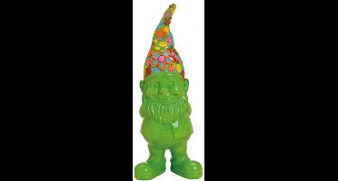 Tuin kabouter in groen met vrolijk gekleurde muts