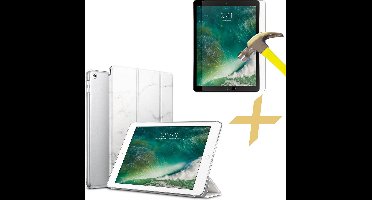Hoes + Screenprotector geschikt voor iPad 2017 / 2018 9.7 inch - Smart Book Case Hoesje Marmer