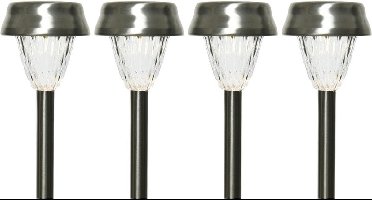 Lumineo Prikspot - 4x - LED - 24 cm - RVS - lantaarn stekers - solar verlichting- Buiten - Tuinverlichting - Tuinlampen - Solarlampen op zonne-energie