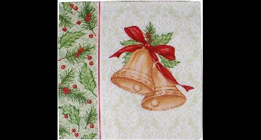 Kerst tafel servetten 20x st - 33 x 33 cm - Kerstbel print - lunch/diner servetten