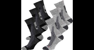Xtreme Sockswear Wandelsokken - 6 Paar – Wandel Sokken Unisex – Katoen met Coolmax – Multi Grijs – Maat 42/45