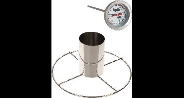 Kiprooster/kippengrill voor de barbecue/BBQ/oven RVS 20 cm - Met analoge vleesthermometer / braadthermometer