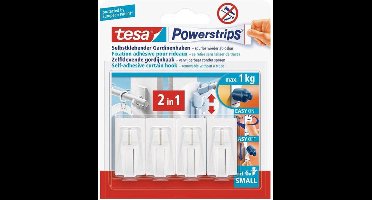 Tesa powerstrips ophanghaken - 16x - wit - kunststof - 4 x 2,2 cm - gordijnrails