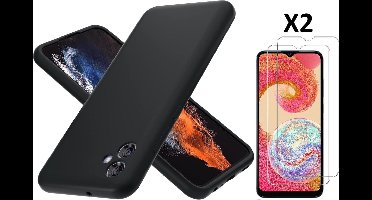 Hoesje Geschikt Voor Samsung Galaxy A04E Hoesje siliconen Zwart zacht siliconen hoesje TPU backcover - Met Screenprotector - 2 stuks