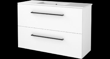 Basic Start 39 badmeubelset met wastafelonderkast met grepen, 2 lades en porseleinen wastafel met 1 kraangat 100 x 39 cm, ice white