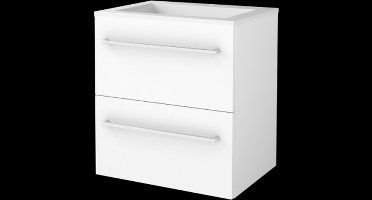 Basic Start 46 badmeubelset met wastafelonderkast met grepen, 2 lades en acryl wastafel met 1 kraangat 60 x 46 cm, ice white