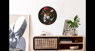 Behangcirkel - Muurstickers slaapkamer - Bloemen - Stilleven - Kunst - Oude meesters - Wandsticker - Ronde wanddecoratie - Muursticker rond - 30x30 cm - Behangsticker - Plak stickers - Ronde muursticker - Cirkel behang