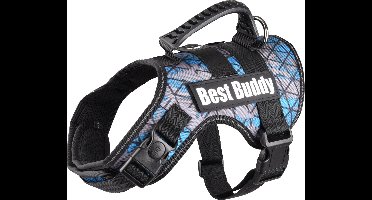 Flamingo Uranus - Harnas Honden - Harnas Best Buddy Uranus Blauw Camouflage Grid L 70-90cm 50mm - 1st - 122426 - 1st